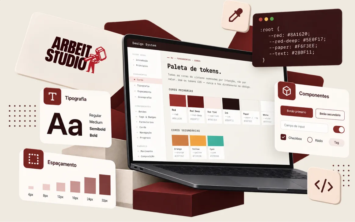 Design system da Arbeit: paleta de tokens, tipografia, espaçamentos e componentes.