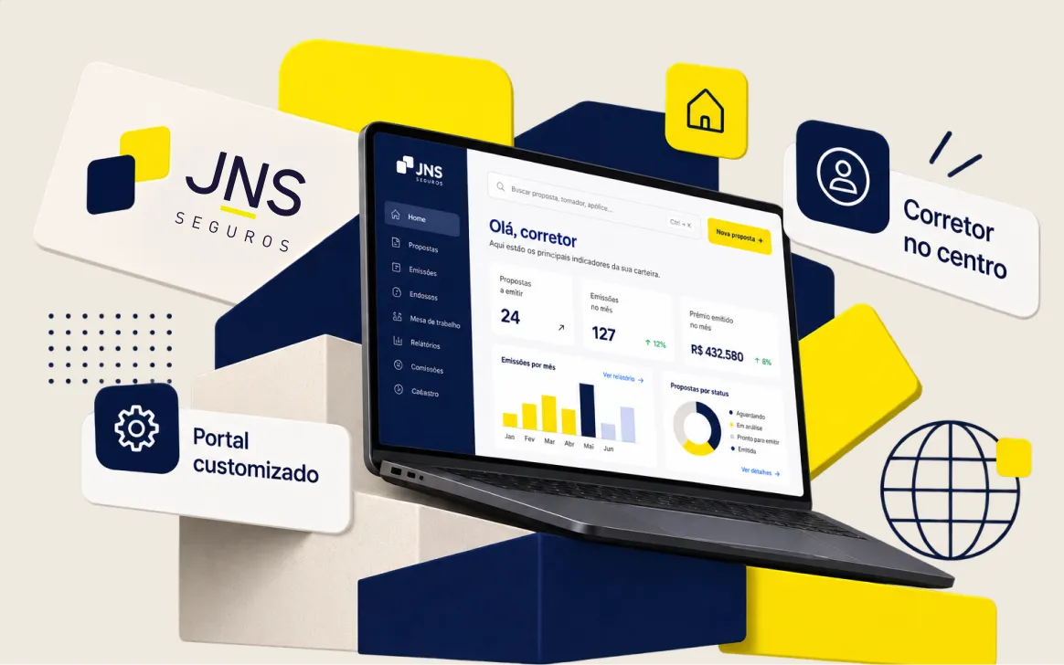 Portal do corretor da JNS Seguros: propostas, emissões e prêmio do mês.
